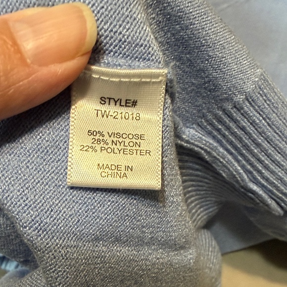 ZENANA Soft Blue V-Neck Pullover Sweater - Picture 6 of 7